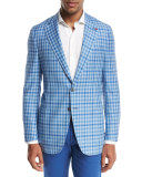 Domenico Gingham Two-Button Sport Coat, Light Blue/White