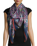 Epiphany Floral Silk Satin Scarf,Gray/Multicolor