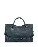 Metallic Edge Classic City Bag, Blue Paon