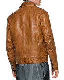 Studded Zip-Up Leather Jacket, Camel