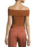 Dominique Off-the-Shoulder Ribbed Top, Cinnamon