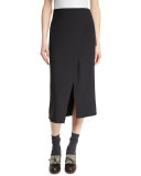 Front-Slit Pencil Midi Skirt, Onyx