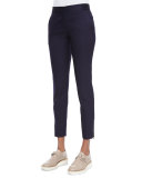 Vivian Skinny Suiting Zip-Cuff Ankle Pants, Navy