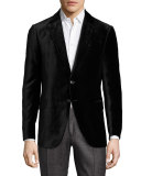 R-Line Textured Velvet Two-Button Sport Coat, Black
