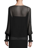 Laver Sheer Blouson Top, Black