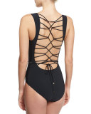 Strappy-Back High-Neck One-Piece Swimsuit