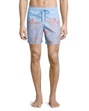 Moorea Bubble Turtle Print Swim Trunks, Bleu Ciel