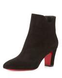 Tiagadaboot Suede 70mm Red Sole Bootie, Black