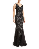 Sleeveless Floral Beaded Godet Gown 