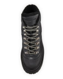 Shearling-Trim Leather Hiking Boot, Black (Nero)