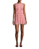 Sleeveless Scalloped Georgette Minidress, Pink