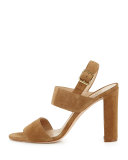 Kahn Suede Double-Band Sandal, Beige