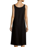 Sleeveless Linen Scoop-Neck Tank Dress, Black, Plus Size