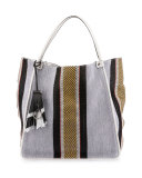 Woven Stripes Medium Tote Bag, Optic White/Mix