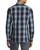 Garment-Wash Check Sport Shirt, Blue