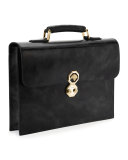 Leather Briefcase W/Crocodile Handle, Black
