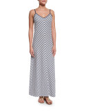 Mare Mitered-Stripe Long Maxi Dress, Mare/White
