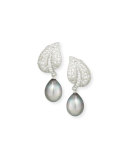 18K Tahitian Pearl & Diamond Leaf Drop Clip Earrings