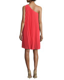 One-Shoulder Pleated Shift Dress, Rio Ruby