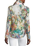 Floral-Print Long-Sleeve Blouse, Multi Colors