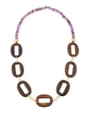 Long Ebony Wood & Faceted Agate Bead Necklace, 36"