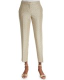 Medallion-Print Skinny Capri Pants, Beige