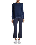 Merino Sweater w/ Bunny-Print Chiffon Trim