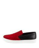 Bicolor Suede & Leather Slip-On Sneaker, Red