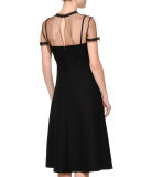 Short-Sleeve A-Line Dress, Black