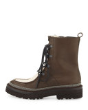 Monili-Trim Leather Hiker Boot, Brown/Ivory