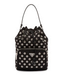 Tessuto Vela Grommet Small Bucket Crossbody Bag, Black (Nero)