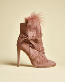 Shearling-Trim Suede 105mm Bootie, Praline