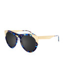 Zoubisou Cat-Eye Sunglasses, Blue/Gold