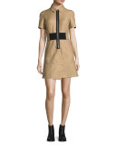 Short-Sleeve Zip-Front Shirtdress, Safari