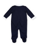 Footed Cotton Jersey Tuxedo Coverall, Navy, Size 3-9 Months