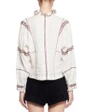 Delphine Embroidered Linen Top, Ecru