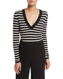 Decade Striped V-Neck Bodysuit, Black/Ivory