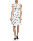 Jigsaw Windowpane-Print Fit-And-Flare Dress