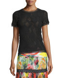 Short-Sleeve Crochet Top, Black