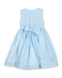 Sleeveless Floral-Trim Smocked Dress, Blue, Size 4-6X