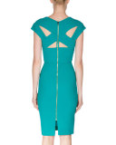 Cap-Sleeve Back Cutout Sheath Dress, Sea Green