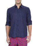 Linen Long-Sleeve Shirt, Navy