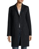 Sidney Chalk-Stripe Single-Breasted Coat, Black/White