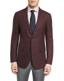 Cool Effect Plaid Two-Button Sport Coat, Burgundy/Navy
