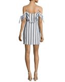 Nicolette Cold-Shoulder Striped-Print Dress, Blue/White