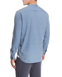 Raw Stand-Collar Chambray Shirt, Blue