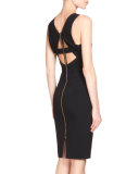 Gabelle Open-Back Crepe Sheath Dress, Black 