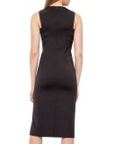 Lace-Front Sleeveless Sheath Dress, Black