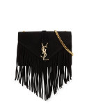 Monogram Small Suede Fringe Shoulder Bag, Black