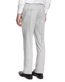 Solid Flat-Front Wool Trousers, Gray